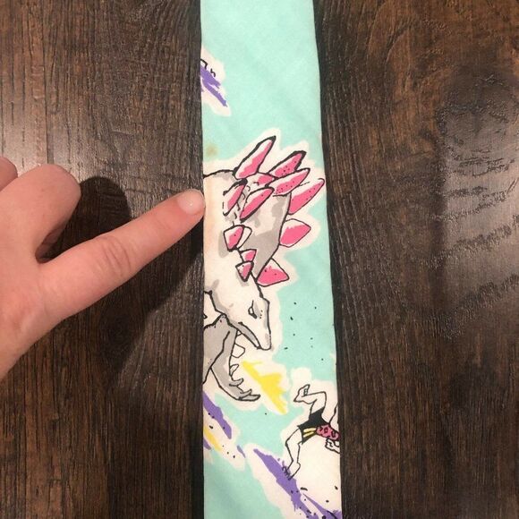 Vintage Bon Homme Stegosaurus Dinosaurs Novelty Necktie Light Blue Comic Retro - Picture 4 of 11